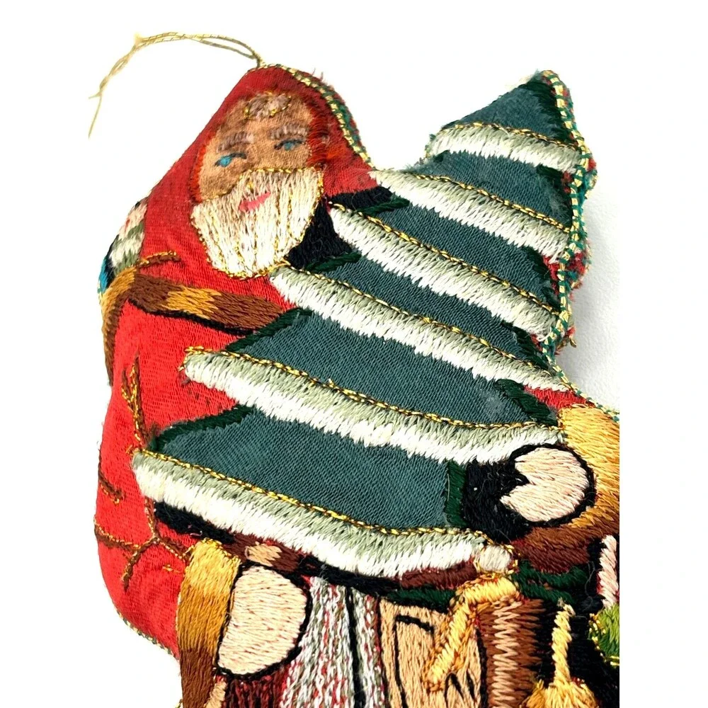 Embroidered Cloth Santa Christmas Ornament Stuffed Vintage Two Sided Old World‎